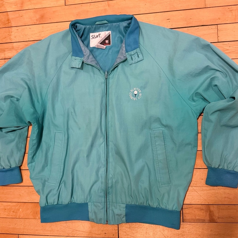 Vintage 80s Wilson Staff Teal Slayton Country Club Windbreaker Jacket Size Large